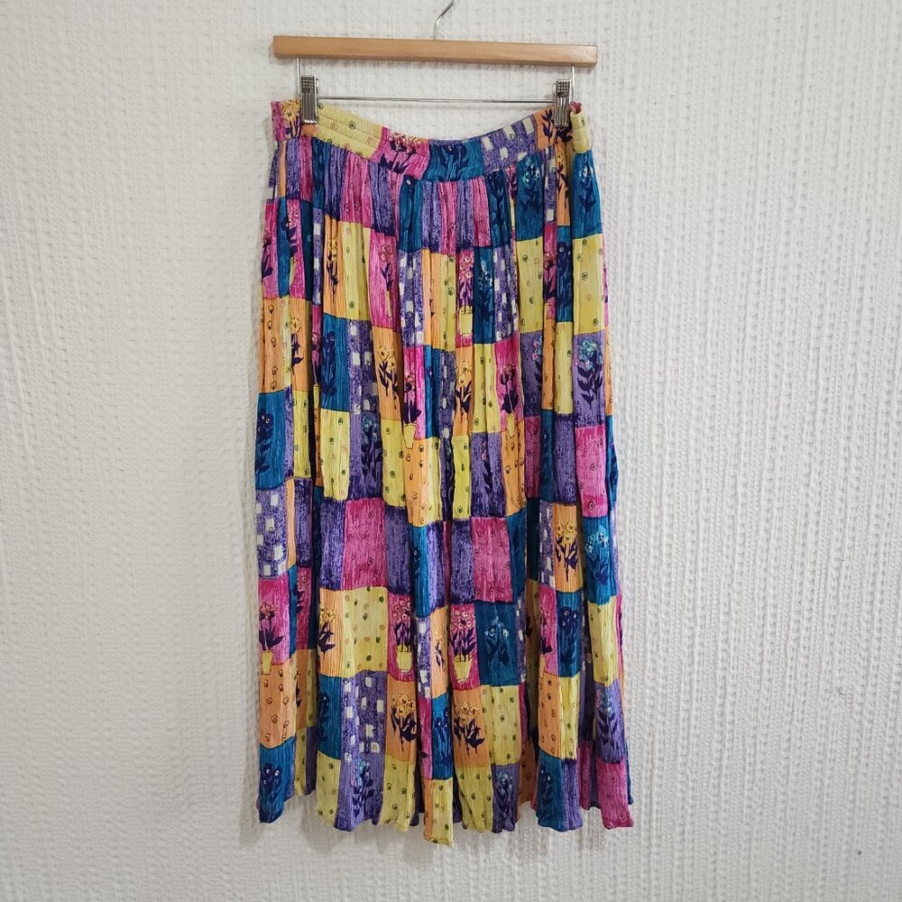 Vintage Patchwork Boho Bright Colorful Flowy Skirt Women's Size Small - Picture 12 of 12